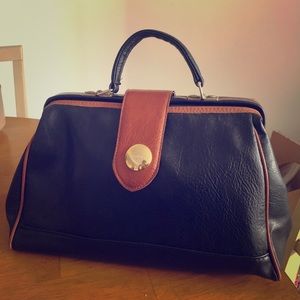 Black leather doctor bag tote